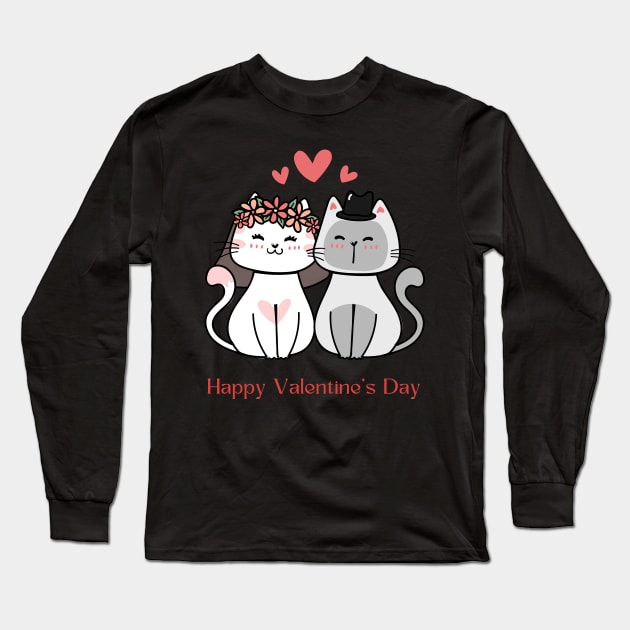 happy valentine' day cats Long Sleeve T-Shirt by Kokomidik